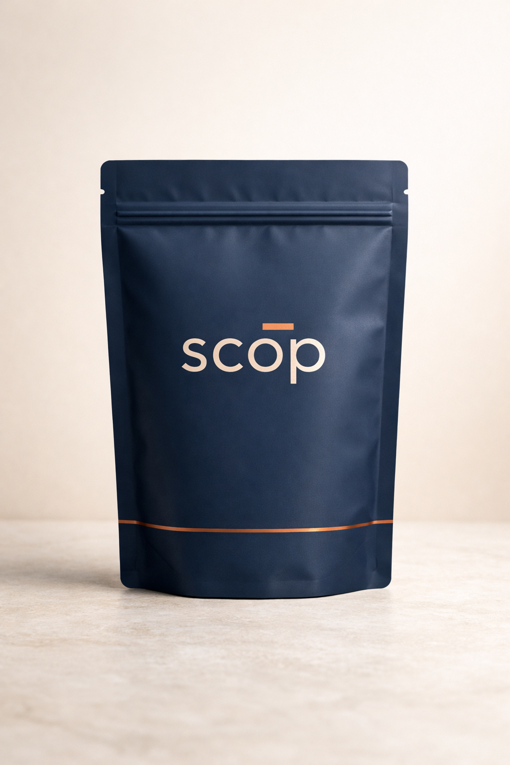Scōp navy supplement pouch on stone surface